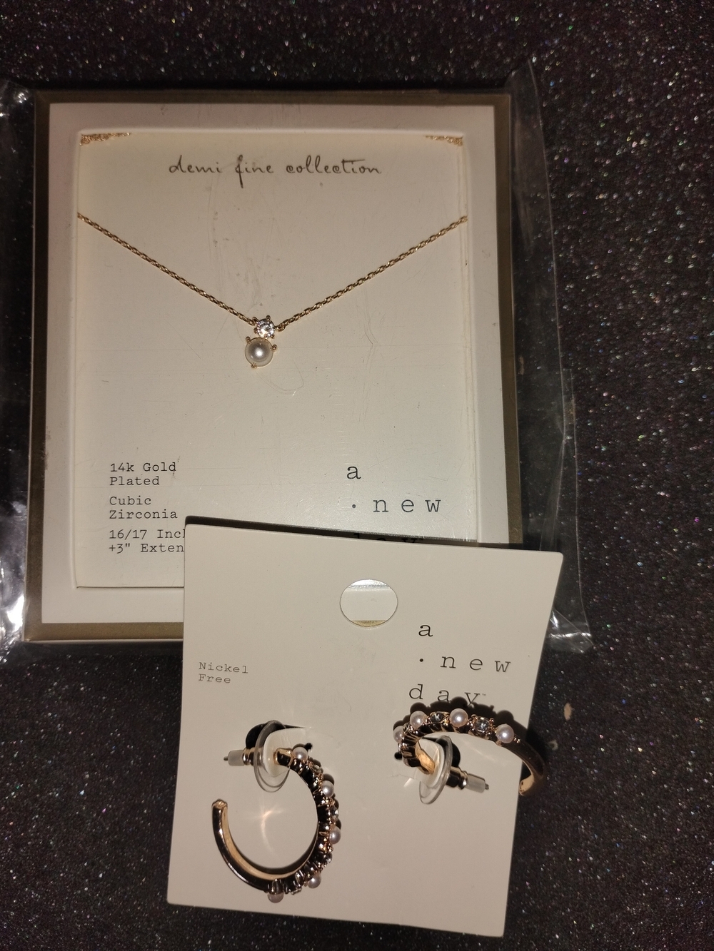 a new day Gold-Plated Pearl Pendant Necklace and Crystal Hoop Earrings Set - Picture 6 of 6